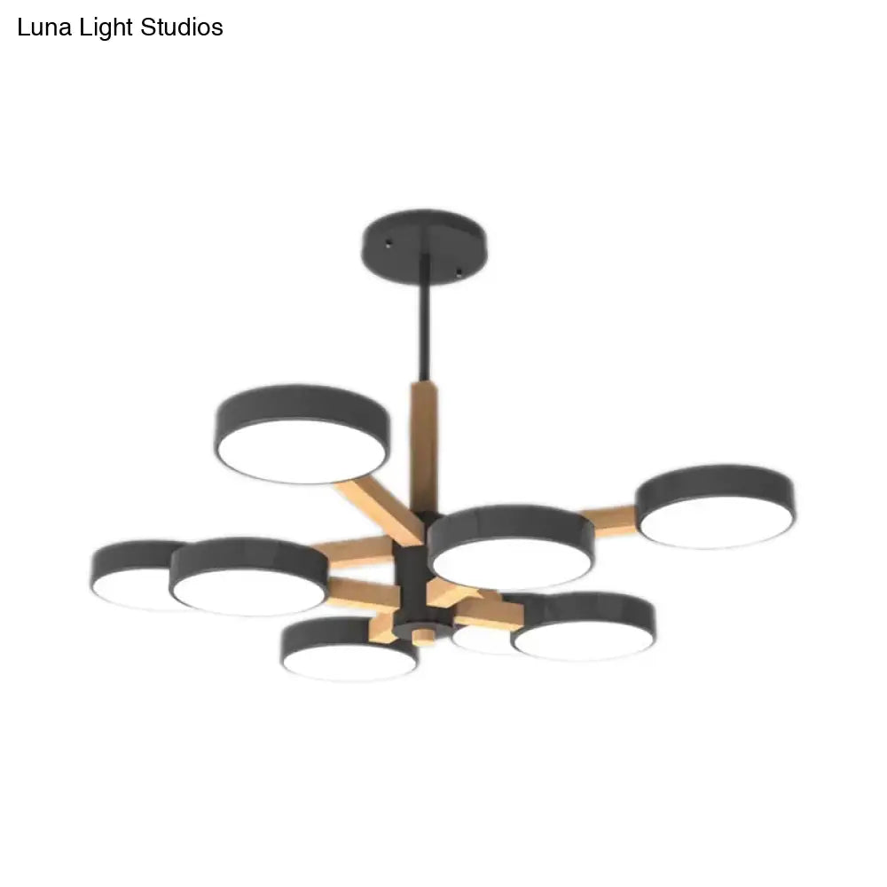 Modern Nordic Hanging Light: Acrylic & Wood Round Chandelier For Living Room