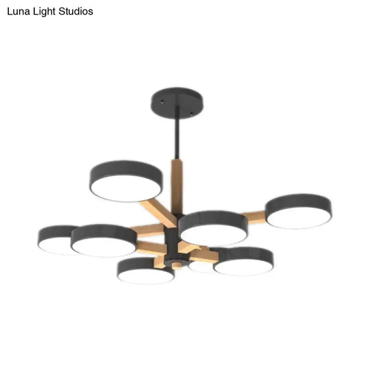 Modern Nordic Hanging Light: Acrylic & Wood Round Chandelier For Living Room