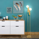 Modern Nordic Led Bedside Reading Lamp In Gold - Glass Orb-Rectangle Floor Light