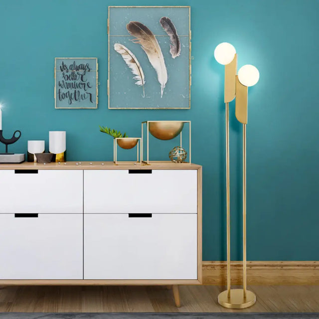 Modern Nordic Led Bedside Reading Lamp In Gold - Glass Orb-Rectangle Floor Light