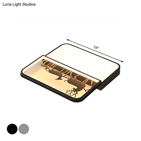 Modern Nordic Led Flush Ceiling Light - Black/Grey Deer Mount With Aluminum Square Shade