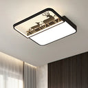 Modern Nordic Led Flush Ceiling Light - Black/Grey Deer Mount With Aluminum Square Shade Black