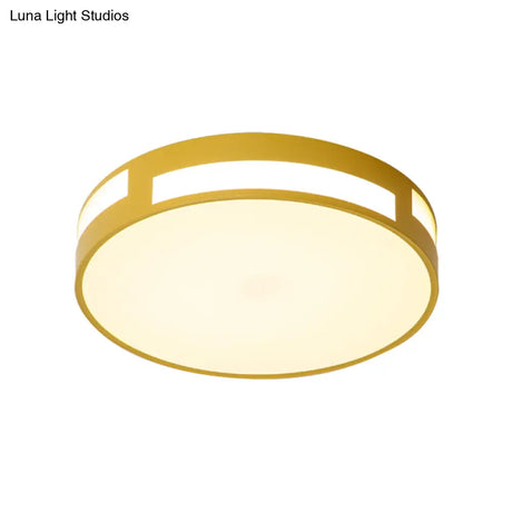 Modern Nordic Led Flush Ceiling Light With Round Acrylic Shade In Blue/Green/Pink/Yellow