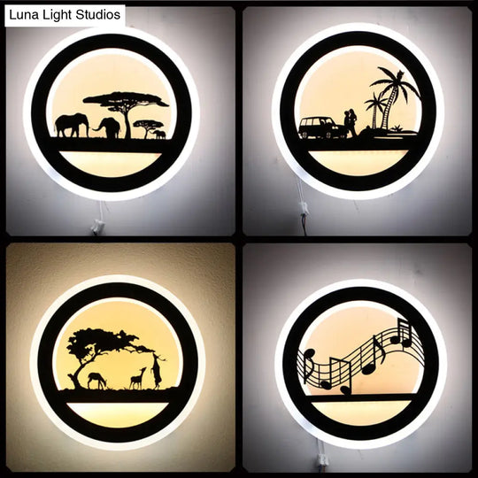 Modern Nordic Led Wall Light Sconce - Round/Elephant/Giraffe Design Ultrathin And Mounted Acrylic