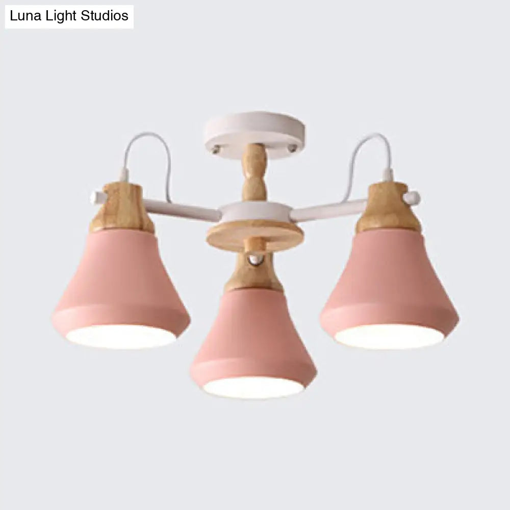Modern Nordic Metal Chandelier - Pink Pyramid Hanging Lamp Fixture Ideal For Kindergarten Multiple