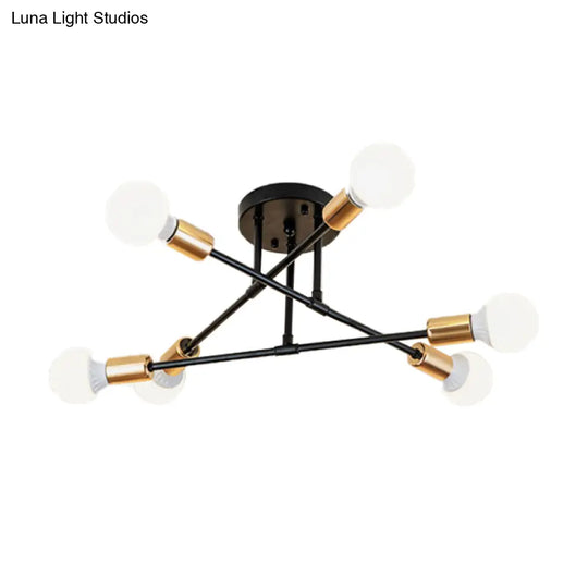 Modern Nordic Metal Semi Flush Mount Ceiling Light Fixture - 6 Lights Black/White Bedroom Lighting