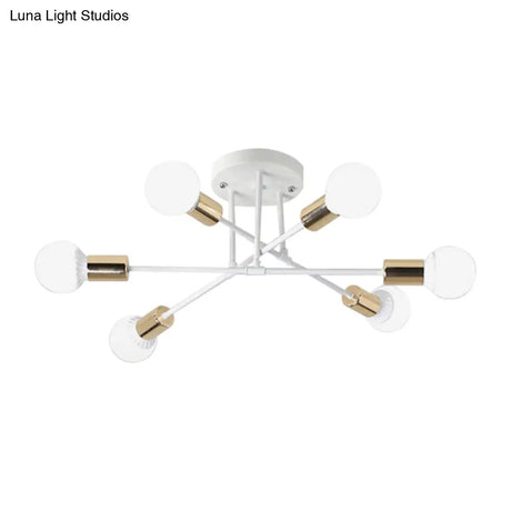 Modern Nordic Metal Semi Flush Mount Ceiling Light Fixture - 6 Lights Black/White Bedroom Lighting