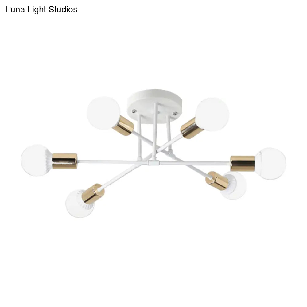 Modern Nordic Metal Semi Flush Mount Ceiling Light Fixture - 6 Lights Black/White Bedroom Lighting