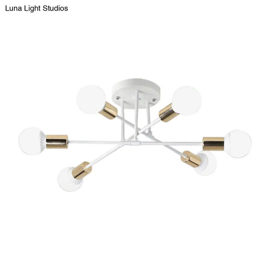 Modern Nordic Metal Semi Flush Mount Ceiling Light Fixture - 6 Lights Black/White Bedroom Lighting