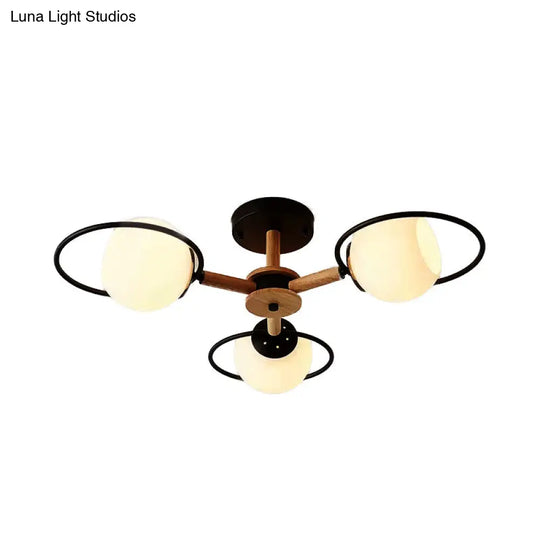 Modern Nordic Pendant Chandelier With 3 Milk Glass Spherical Shades - Kitchen Lighting