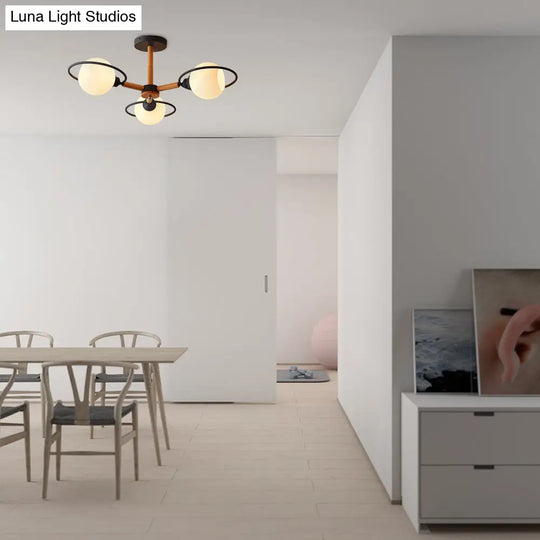Modern Nordic Pendant Chandelier With 3 Milk Glass Spherical Shades - Kitchen Lighting