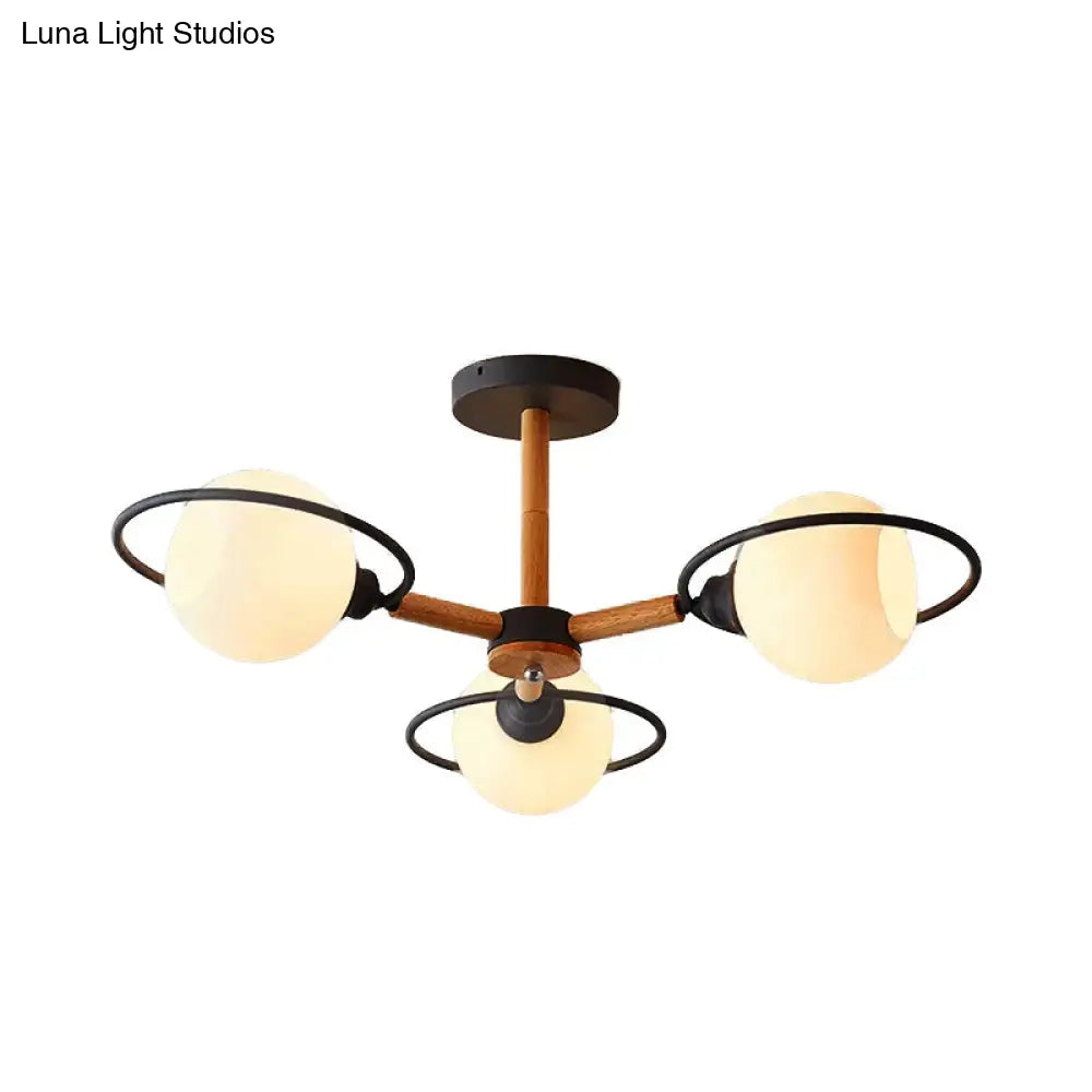 Modern Nordic Pendant Chandelier With 3 Milk Glass Spherical Shades - Kitchen Lighting