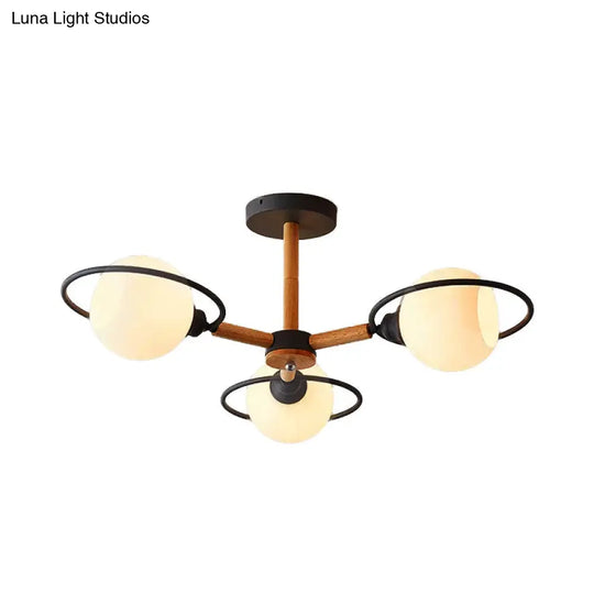 Modern Nordic Pendant Chandelier With 3 Milk Glass Spherical Shades - Kitchen Lighting