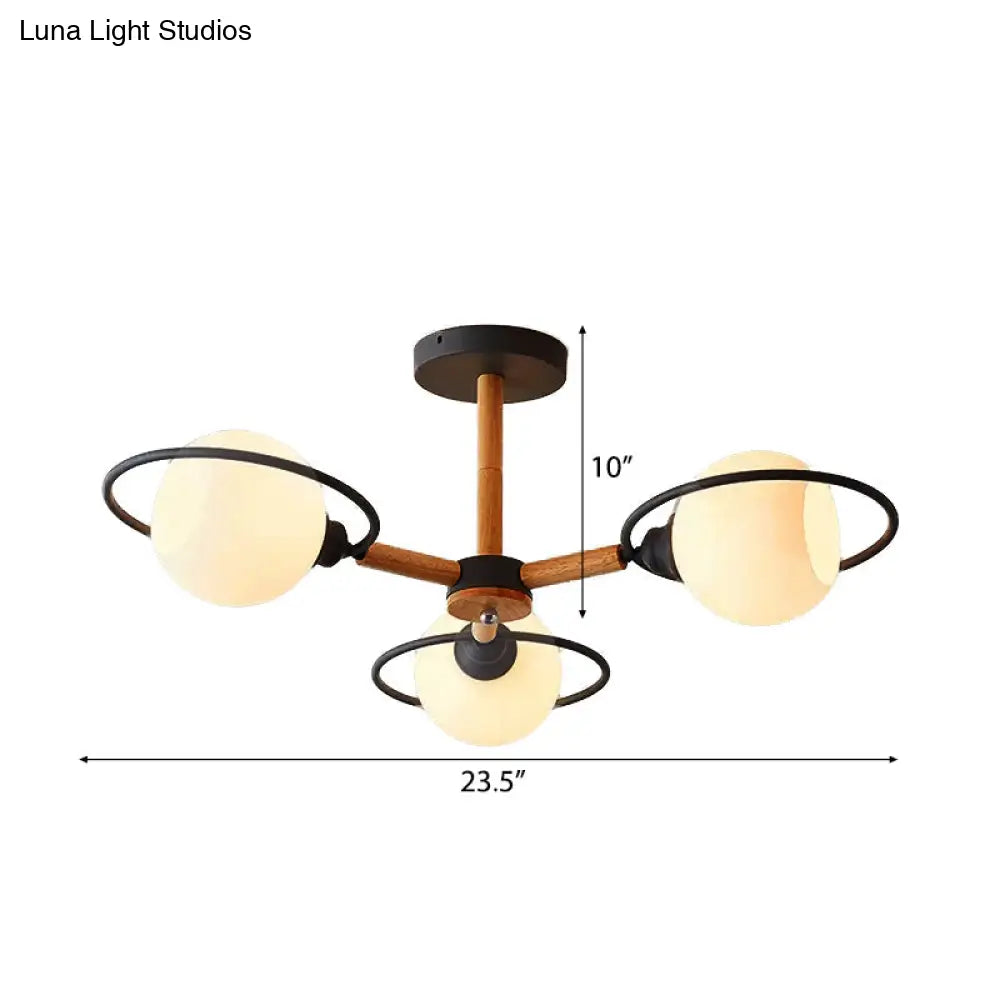 Modern Nordic Pendant Chandelier With 3 Milk Glass Spherical Shades - Kitchen Lighting