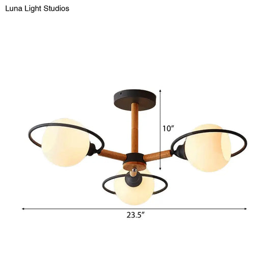 Modern Nordic Pendant Chandelier With 3 Milk Glass Spherical Shades - Kitchen Lighting