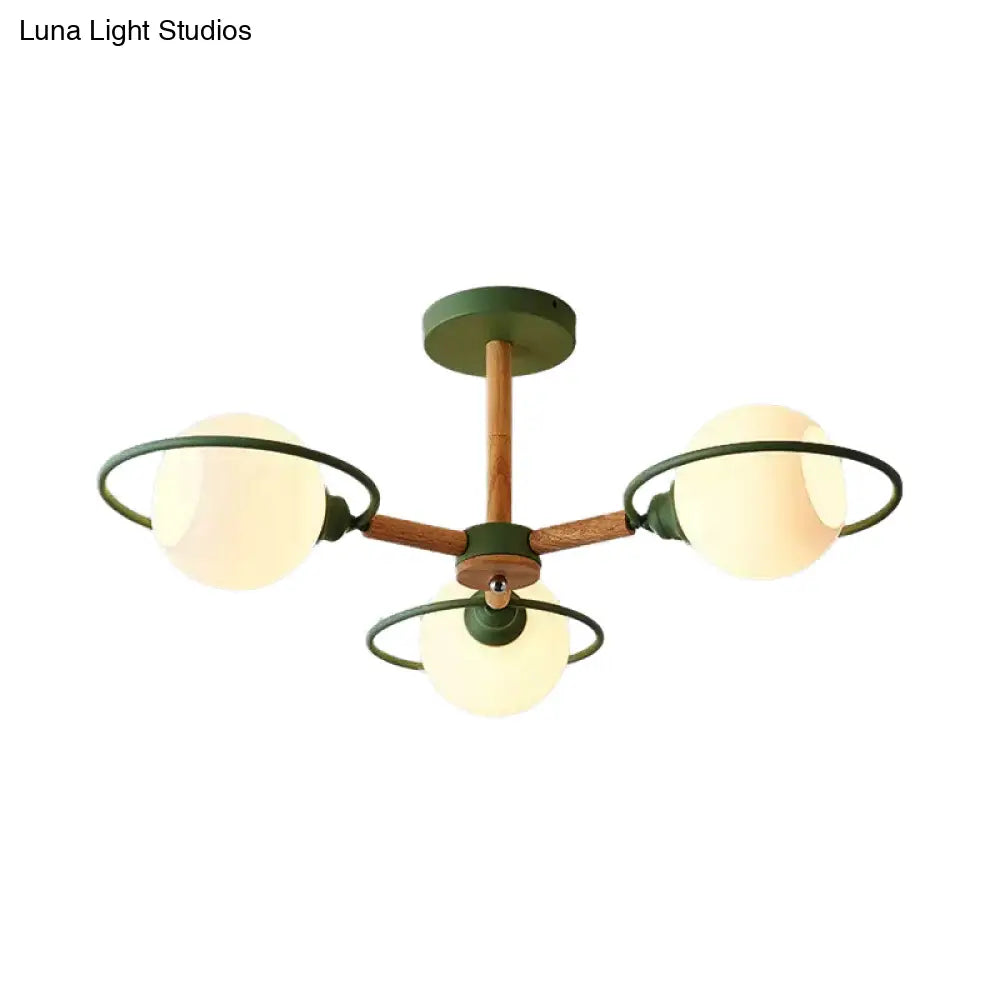 Modern Nordic Pendant Chandelier With 3 Milk Glass Spherical Shades - Kitchen Lighting Green