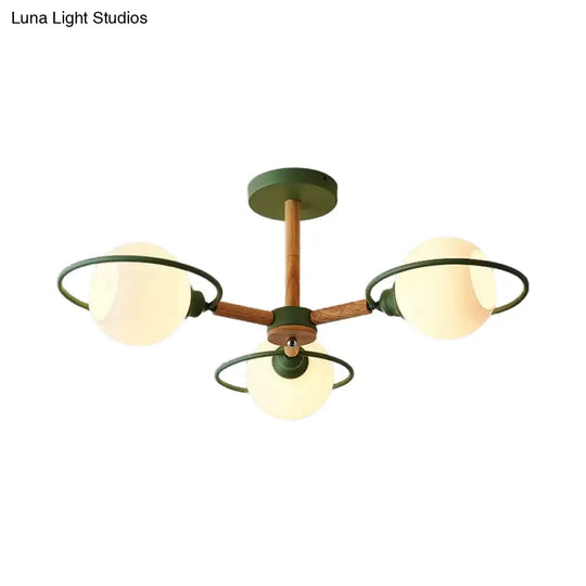 Modern Nordic Pendant Chandelier With 3 Milk Glass Spherical Shades - Kitchen Lighting Green