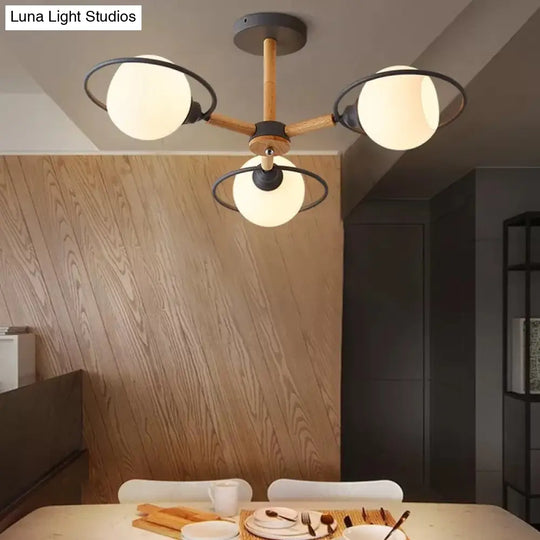 Modern Nordic Pendant Chandelier With 3 Milk Glass Spherical Shades - Kitchen Lighting Grey