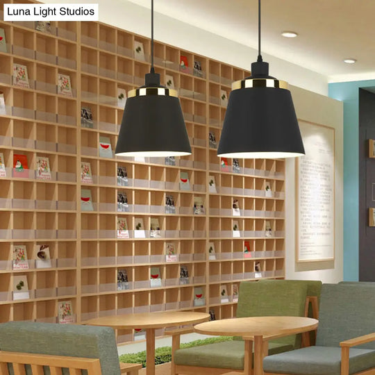 Nordic Shaded Pendant Light - 1-Light Metallic Suspension Fixture Black / Cylinder