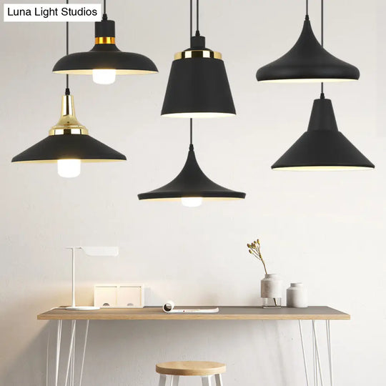 Nordic Shaded Pendant Light - 1-Light Metallic Suspension Fixture Black