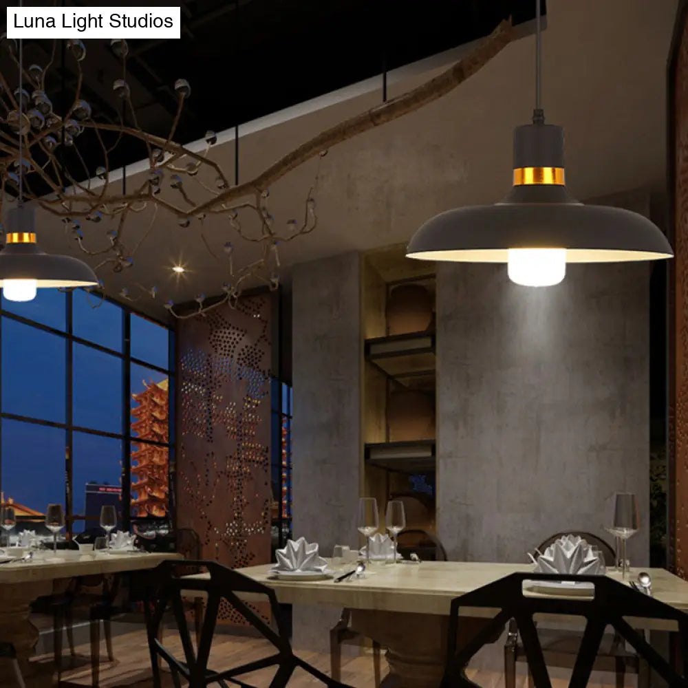 Modern Nordic Pendant Light – 1-Light Metallic Suspension Fixture In Black / Dome