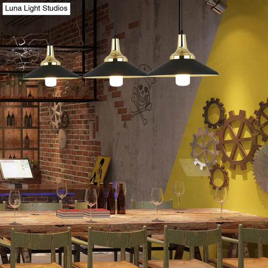 Modern Nordic Pendant Light – 1-Light Metallic Suspension Fixture In Black / Wide Flare