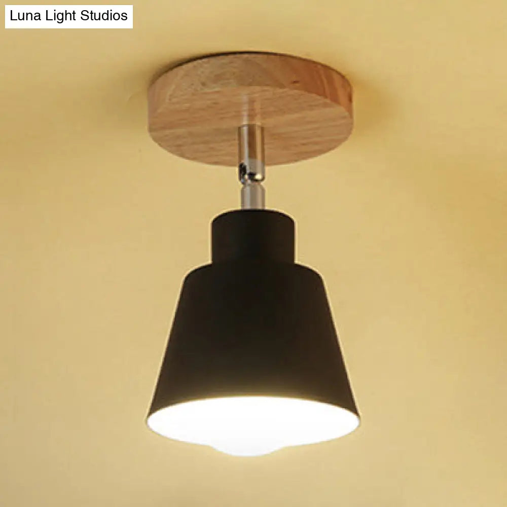 Modern Nordic Semi-Flush Mount - Sleek 1 Light Ceiling Fixture In Black/White Metal & Wood Black