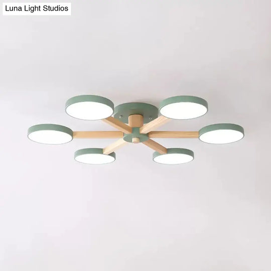Modern Nordic Snowflake Ceiling Lamp - Semi Flush Mount 6-Head Metal Light For Dining Room Green /