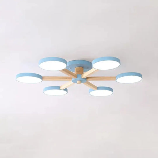 Modern Nordic Snowflake Ceiling Lamp - Semi Flush Mount 6-Head Metal Light For Dining Room Blue /
