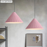 Modern Nordic Style Conic Pendant Light In Blue/Pink/White - Ribbed Design 12.5’/16.5’ Width