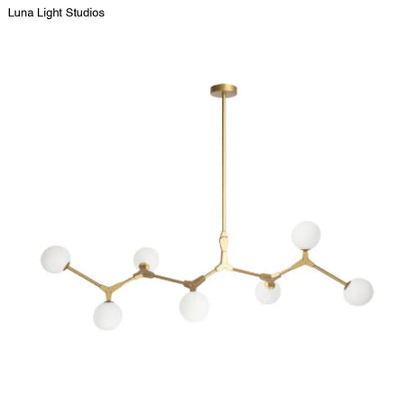 Modern Nordic Style Opal Glass Branch Hanging Lamp With Gold Chandelier Light - 5/6/7 Lights