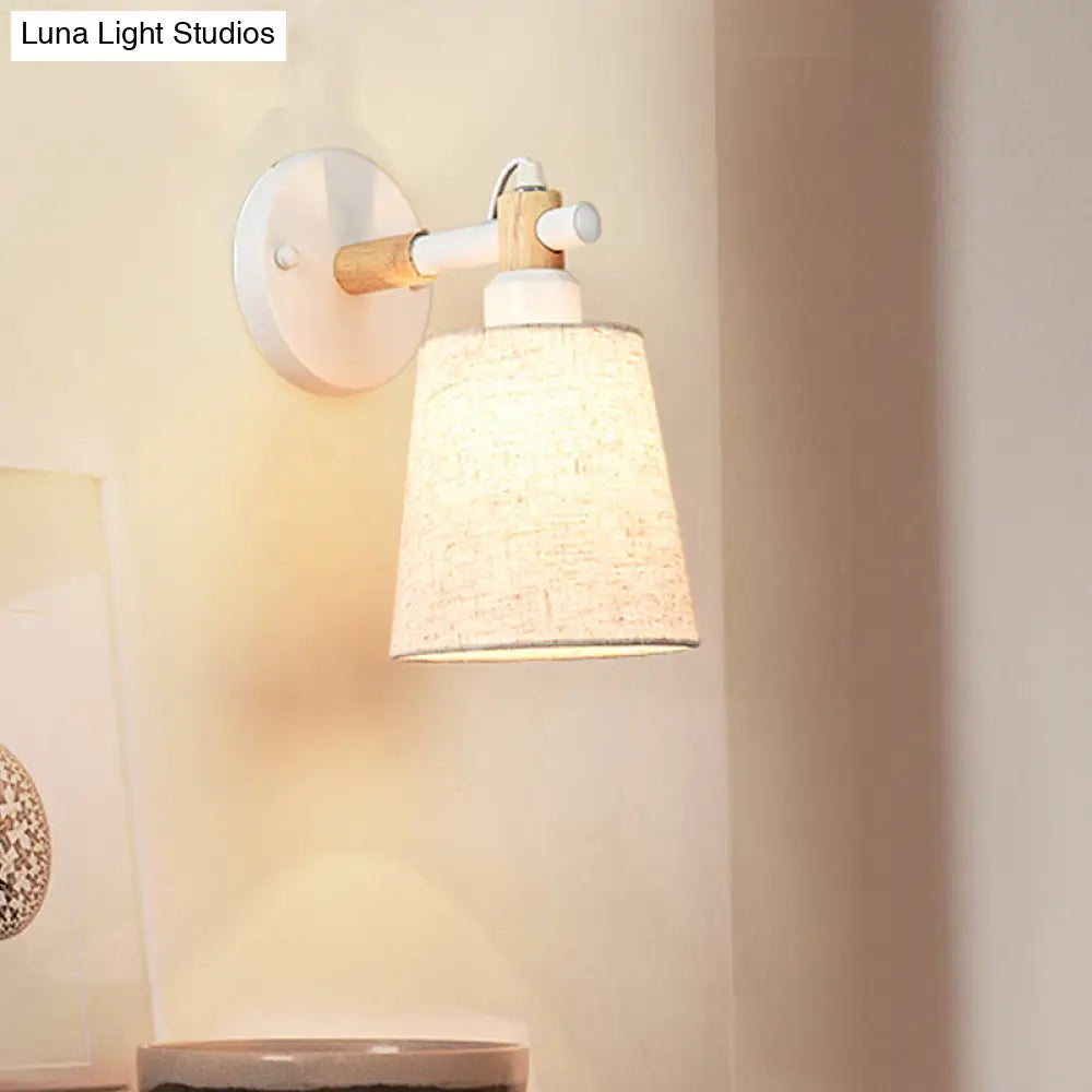 Modern Nordic Wall Lamp With Horn Shade And Wood Joint In Black/White - 1-Light Sconce