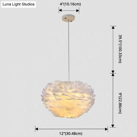 Modern Nordic White Feather Globe Pendant Light For Bedroom Ceiling