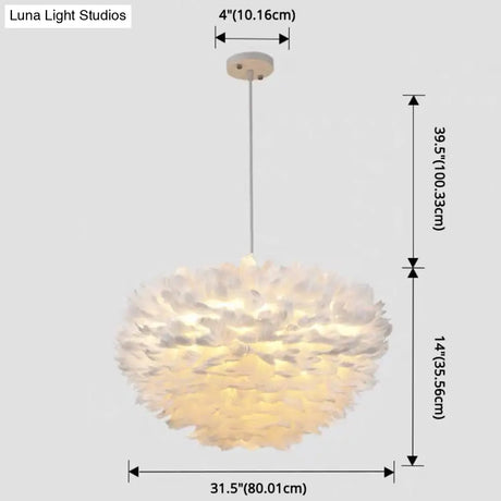Modern Nordic White Feather Globe Pendant Light For Bedroom Ceiling