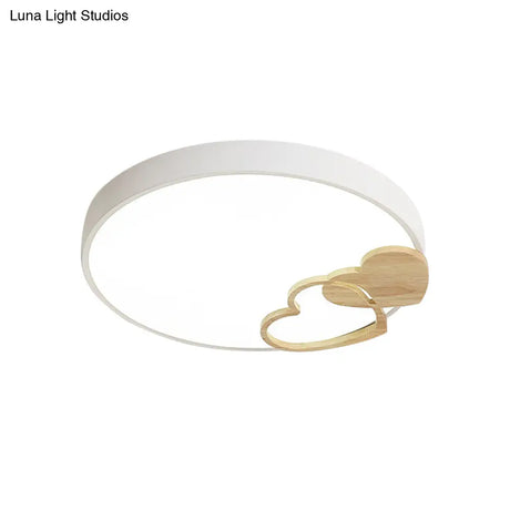 Modern Nordic Wood Heart Pattern Acrylic Flush Mount Ceiling Light In Green/White/Grey