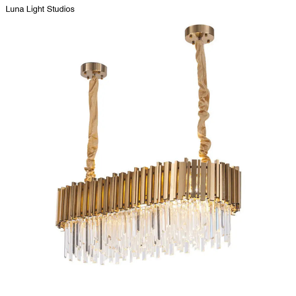 Modern Oblong Island Pendant Lamp With Crystal Rods In Gold - 6/8 Light 23.5/31.5 Wide