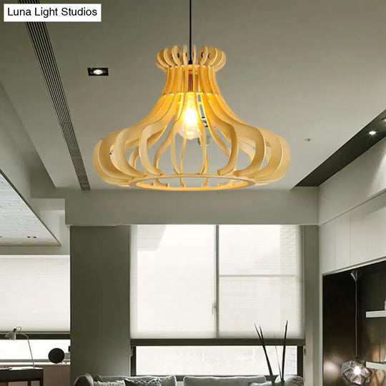 Modern Onion-Shaped Pendant Wood 1-Light Hanging Lamp - Beige
