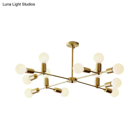 Modern Opal Glass Branch Chandelier With Brass Arm - 6/9/12 Lights Bedroom Hanging Light
