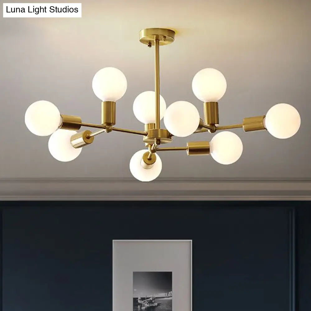 Modern Opal Glass Branch Chandelier With Hanging Brass Arm - 6/9/12 Lights For Bedroom 9 /