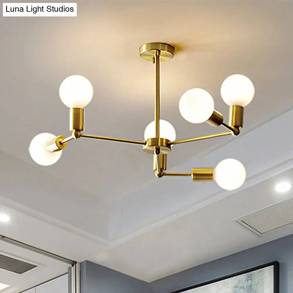Modern Opal Glass Branch Chandelier With Hanging Brass Arm - 6/9/12 Lights For Bedroom