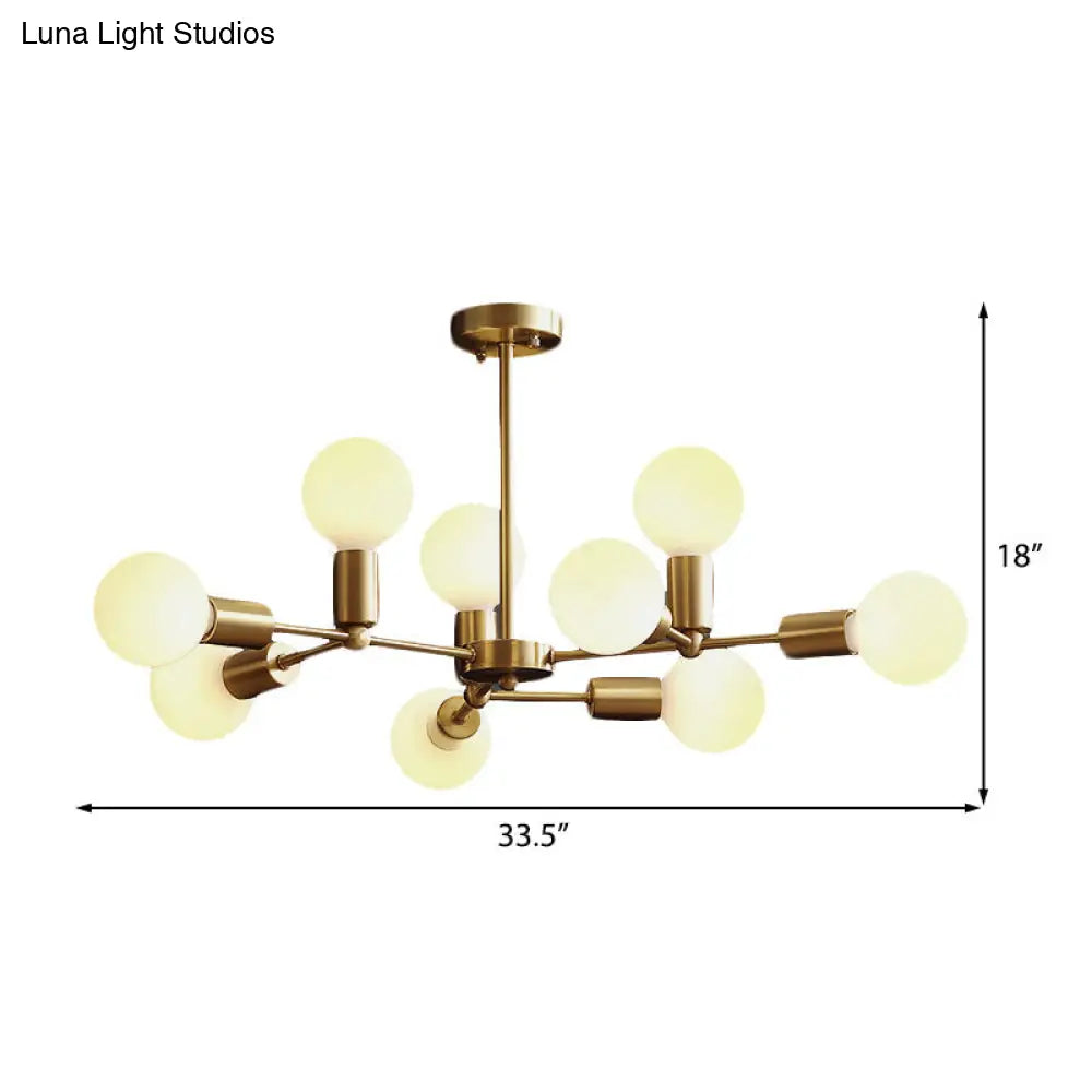 Modern Opal Glass Branch Chandelier With Hanging Brass Arm - 6/9/12 Lights For Bedroom