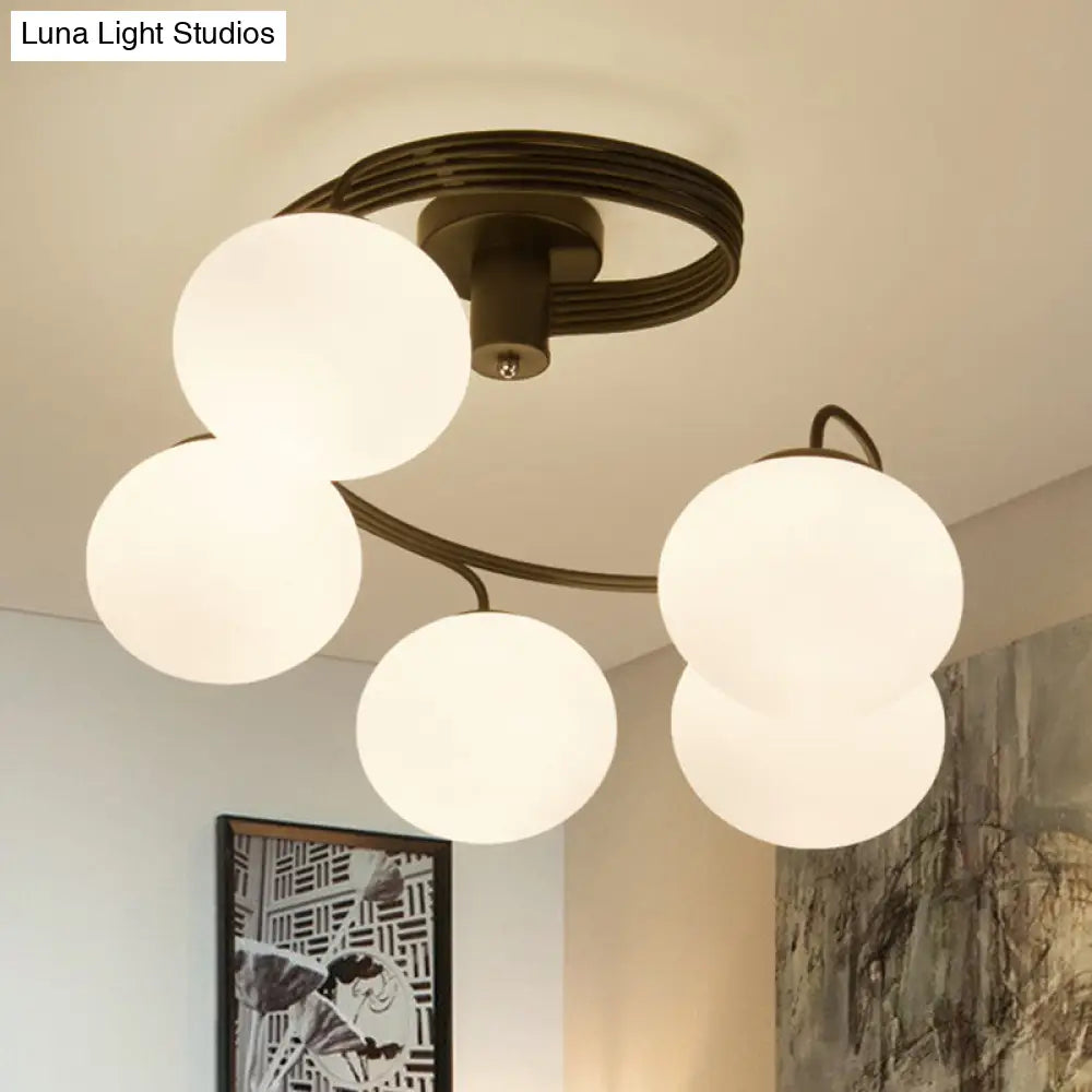 Modern Opal Glass Ceiling Mount Light Fixture For Bedroom - Ball Semi Flush