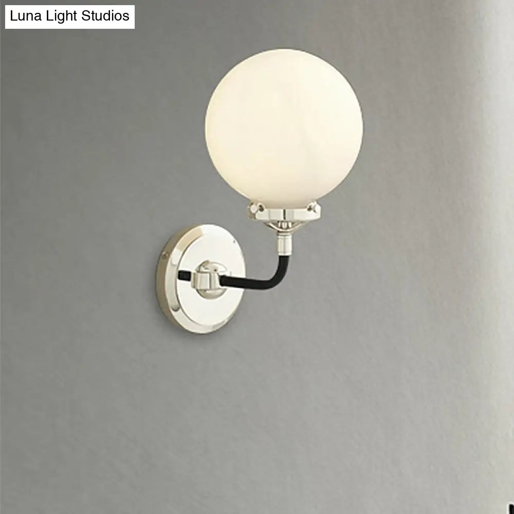 Modern Opal Glass Sconce Light With Globe Shade In Antique Brass/Chrome