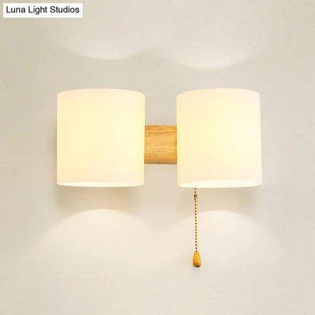 Modern Opaline Glass 2-Light Wall Mount With Pull Chain - Beige