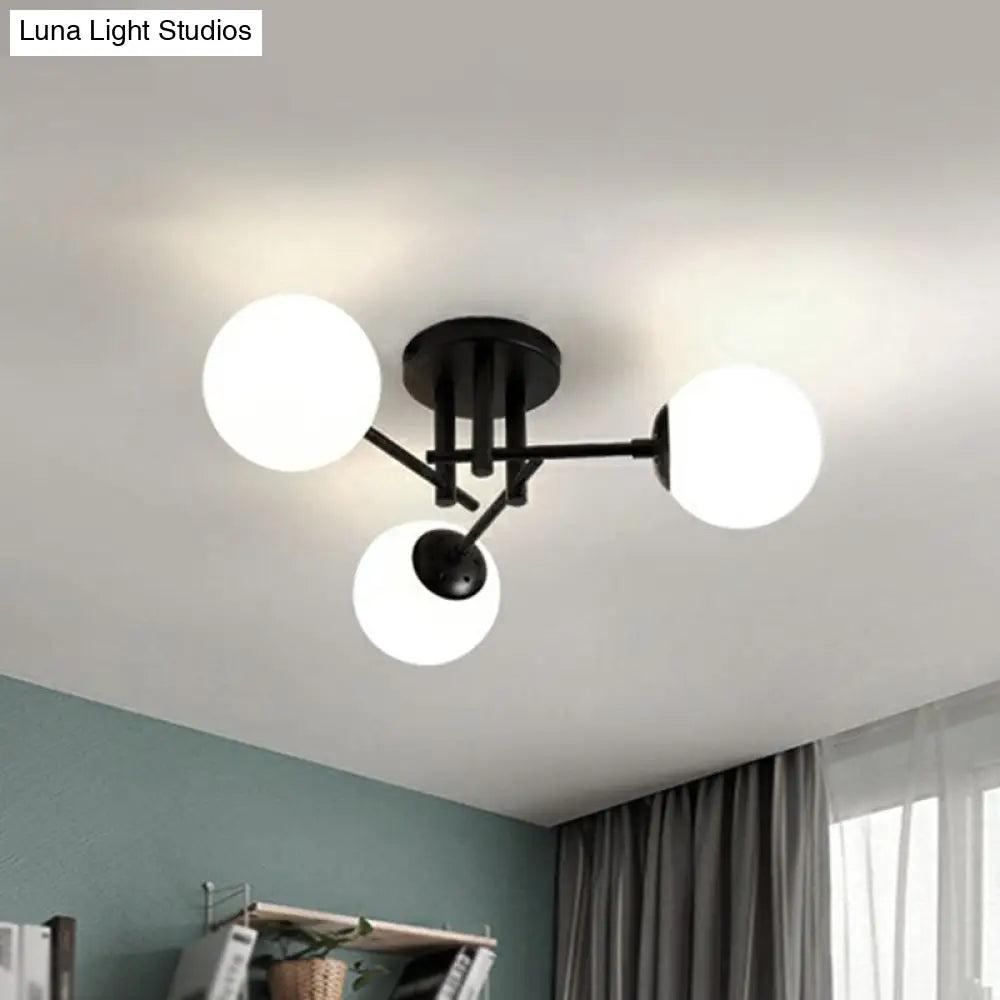 Modern Opaline Glass Ball Flush Mount Light In Black For Living Room
