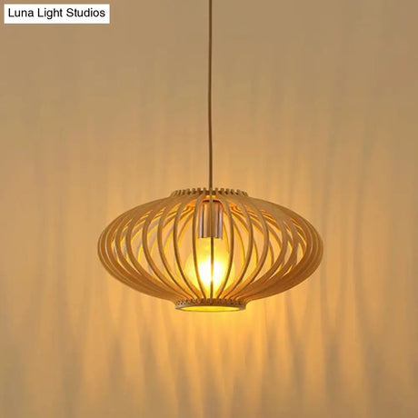 Modern Orb Bamboo Pendant Light - 1-Light Beige Suspended Fixture For Dining Table