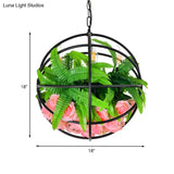 Modern Orb Cage Iron Chandelier With 4 Lights - Elegant Ceiling Hang Fixture In Black Rose And Leaf