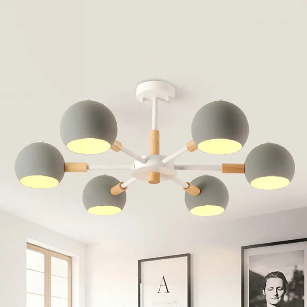 Modern Orb Hanging Chandelier With 6 Lights - Metal Pendant Fixture For Living Room Grey