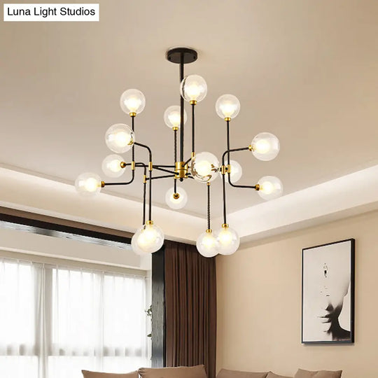 Modern Orb Hanging Chandelier With Clear Glass 8/16 Bulbs Suspended Lighting Fixture In Black/Gold