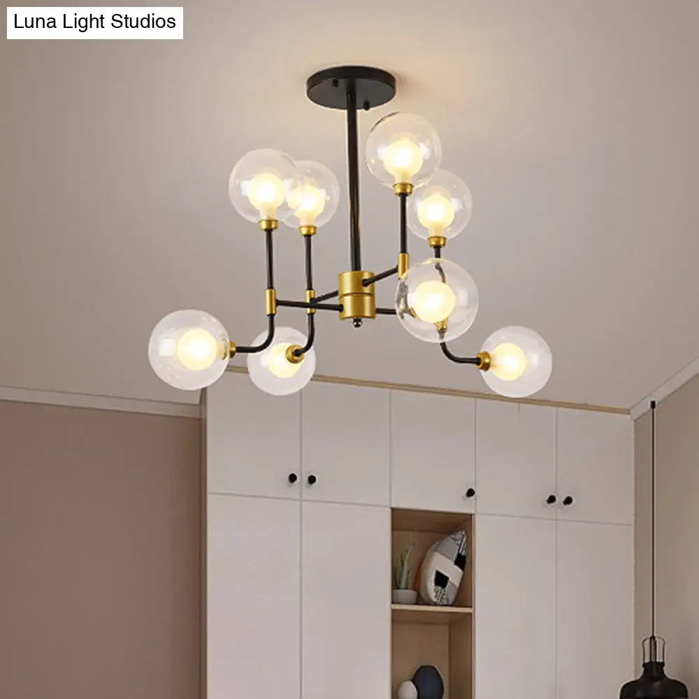 Modern Orb Hanging Chandelier With Clear Glass 8/16 Bulbs Suspended Lighting Fixture In Black/Gold 8